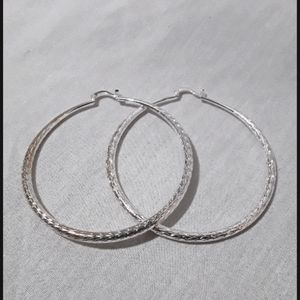 New 2.75" lg. etched sterling silver hoop earrings